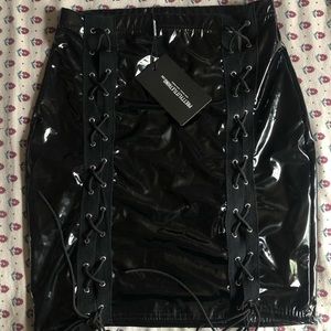 Black Vinyl double lace up Skirt